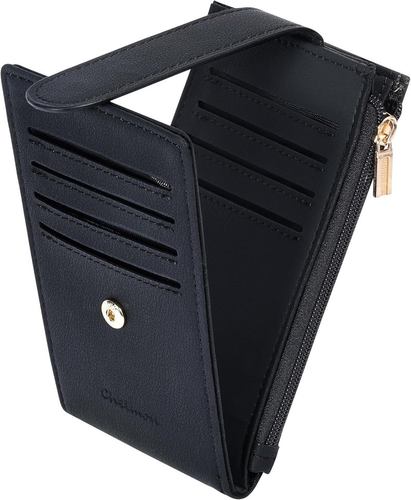 Chelmon Womens Wallet Slim RFID Blocking Bifold Multi Card Case Wallet with Zipper Pocket (Black Smooth) - Image 1